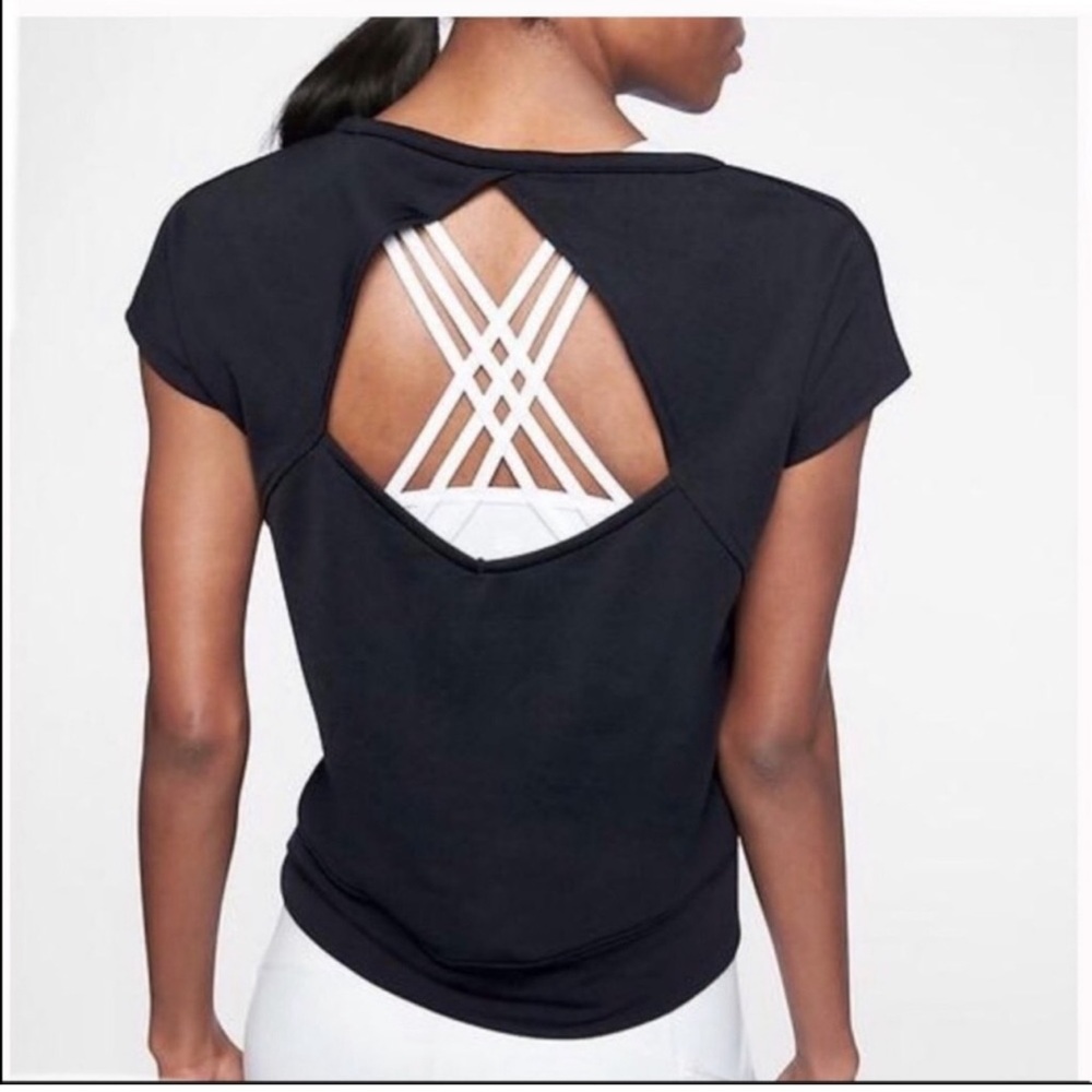 Athleta Be Open Black Terry Yoga Tee